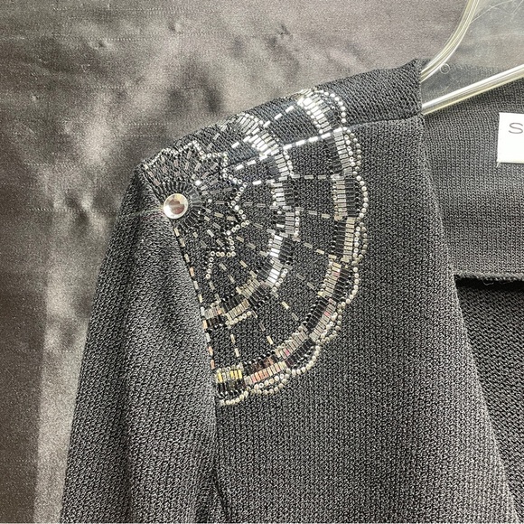 St. John Evening Black Silver Sequin Detail Wrap Sweater Dress Sz 8 - Picture 5 of 7